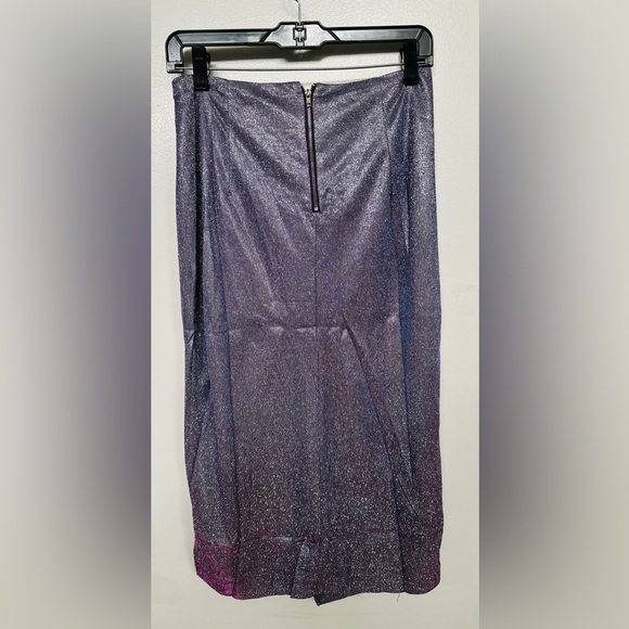 Lulus Pencil Skirt Size M Nwt! Metallic Purple Silver Sparkly Slit In Front - Picture 7 of 9